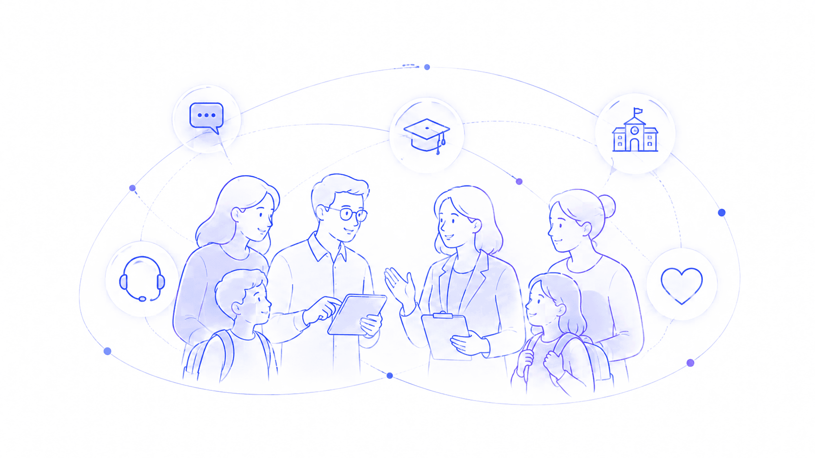 Illustrated network of families, educators and schools