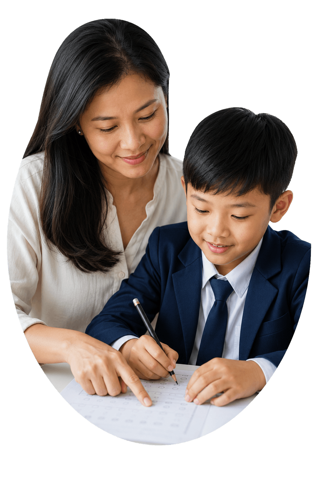 A parent helping a young child with learning at home