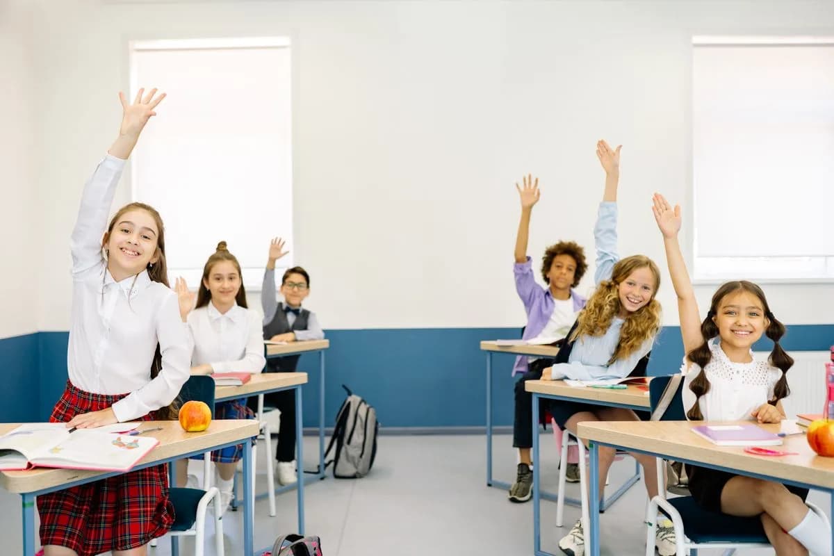 Students in a bright classroom at The British School Al Khubairat